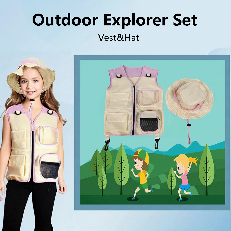 Outdoor Adventure Kids Party - Children Explorer Vest Hat Suit Outdoor