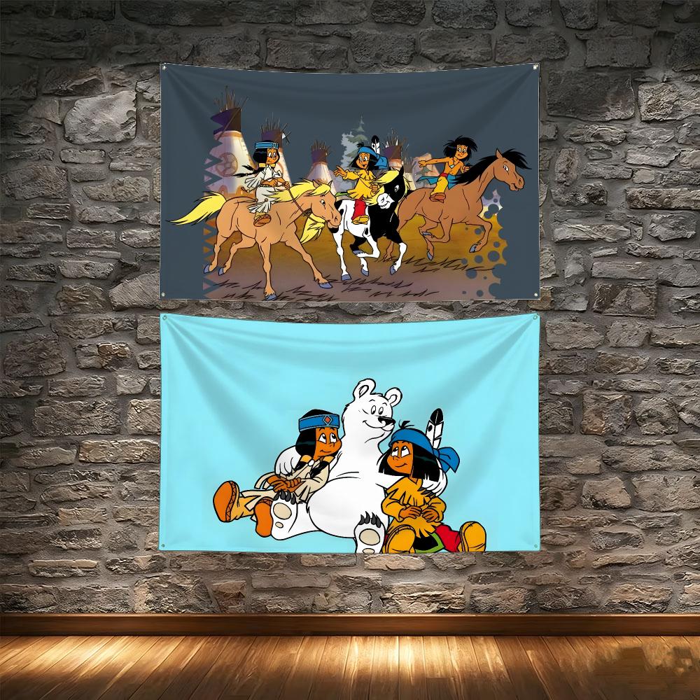 Outdoor Adventure Kids Party - Adventure Kids Cartoon Y-Yakari Flags Tapestry